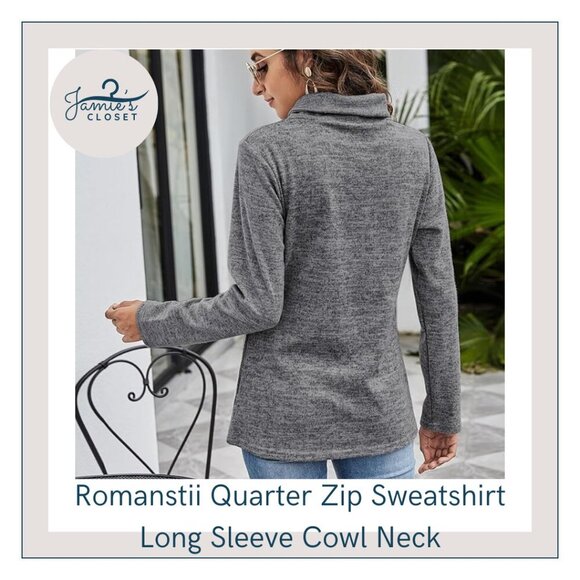 Heather Gray Romanstii Quarter Zip Cowl Neck Sweatshirt | Size XL - Picture 5 of 14